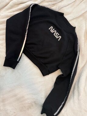 Forever 21 Black NASA Crop Sweatshirt with Silver Reflective Trim